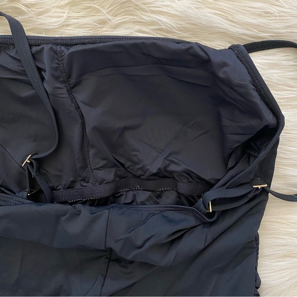 La Blanca Black One Piece Square Neck Neutral Ruched Island Goddess Swimsuit - Picture 9 of 11